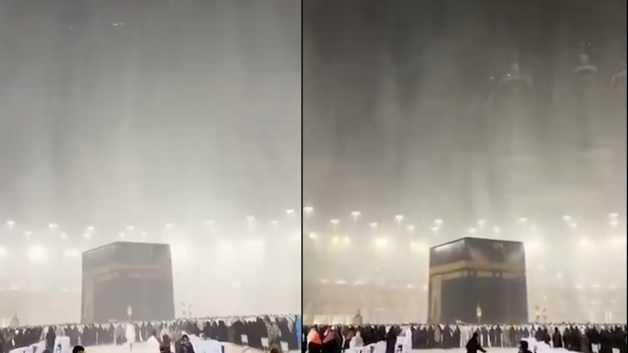 Ramazanın son günü Kabe'de yağmur altında dua ediliyor